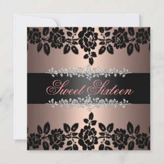 Hellrosa und schwarze Rose Sweet 16 Einladung