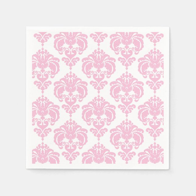 Hellrosa und weiße Damaskus Elegantes Party Serviette (Vorderseite)