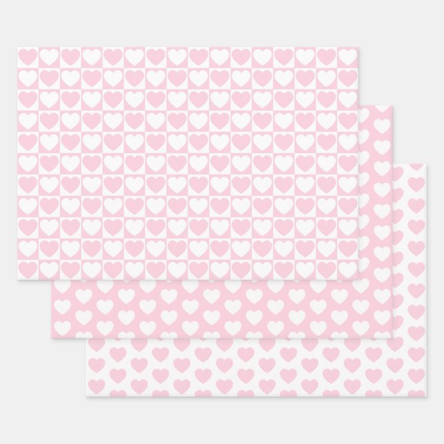 Hellrosa und weiße Herzen Geschenkpapier Set (Set)