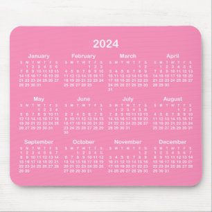 Hellrosa und weißer Kalender 2024 Mousepad