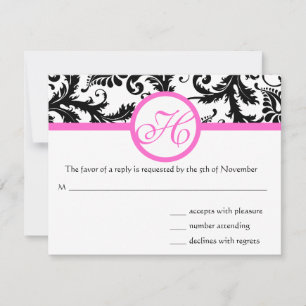 Hellrosa Vintager Damask Swirt Hochzeit RSVP Karte