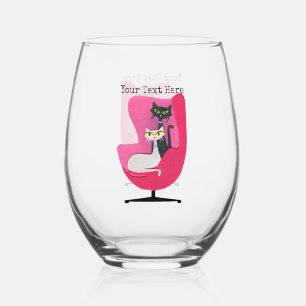 Hellrosa Vintager Stuhl Zwei elegante Katzen Weinglas Ohne Stiel