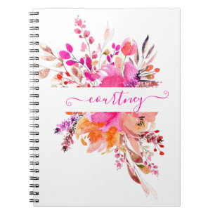 Hellrosa Wasserfarbe floral personalisiert   Notizblock