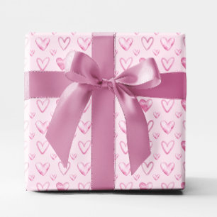 Hellrosa Wasserfarbe-Herzen Geschenkpapier