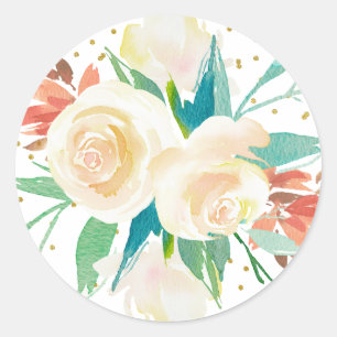 Hellrosa Wasserfarben-Blumenstrauß Runder Aufkleber