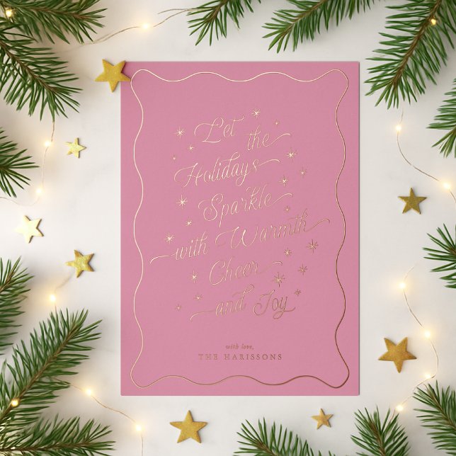 Hellrosa Wavy Border Sparkone Holiday Card Folieneinladung (Von Creator hochgeladen)