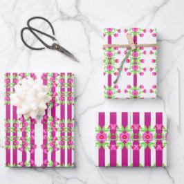 Hellrosa, weiß und grün geschenkpapier set