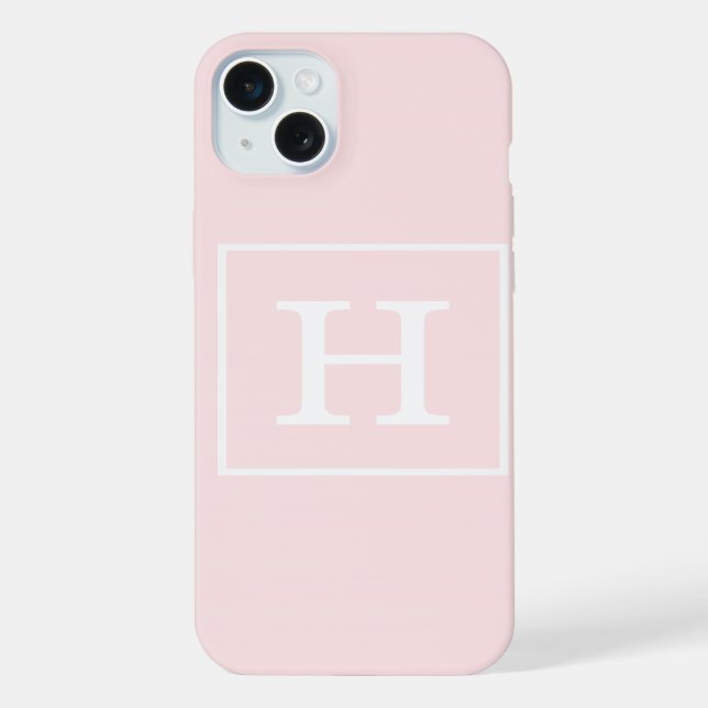 Hellrosa weiße gerahmte Anfangsmonogramm iPhone Hülle (Rückseite)