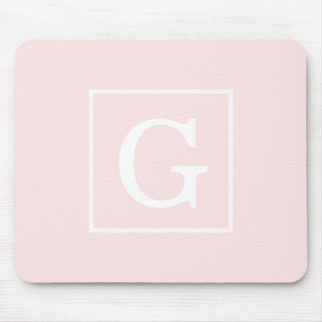 Hellrosa weiße gerahmte Anfangsmonogramm Mousepad (Vorne)