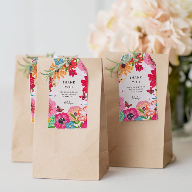 Hellrosa Wildblume Brautparty Vielen Dank Geschenkanhänger (Bright Pink Wildflower Bridal Shower Thank You Gift Tags)