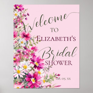 Hellrosa Wildblumen Blumenschrift Begrüßungszeiche Poster