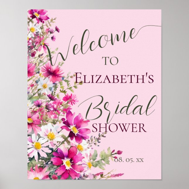 Hellrosa Wildblumen Blumenschrift Begrüßungszeiche Poster (Vorne)