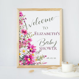 Hellrosa Wildblumen Floral Boho Script Willkommen Poster