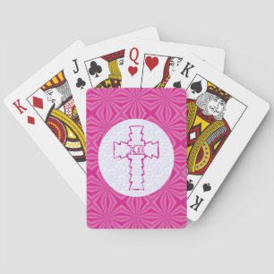 Hellrosa Zig-Zag Christliches Kreuz Weiß Spielkarten