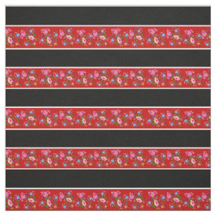Hellrot/schwarz, Streifen aus weißem Button, Blüte Stoff