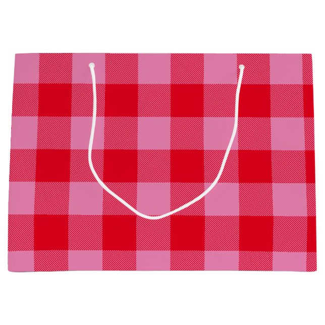 Hellrot und rosa Buffalo Kariert Valentine Große Geschenktüte (Vorderseite)