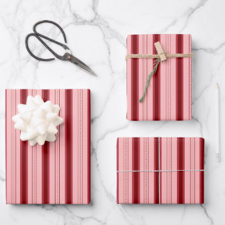 Hellrote und dunkelrote dicke und dünne Streifen Geschenkpapier Set