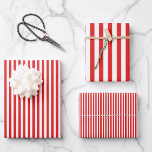 Hellrote und weiße Streifen Geschenkpapier Set