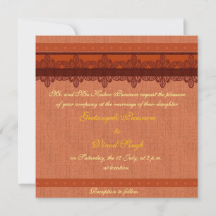 Hellroter Brokat Hindu Hochzeit Einladung