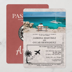 Hellroter Burgunder Aruba Reisepass Hochzeits-Einl Einladung