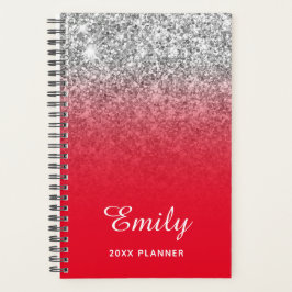Hellroter Silver Glitzer Ombre Personalisiert Planer
