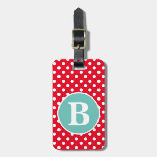 Hellroter und weißer Polka-Dot mit Aquamarinem Mon Gepäckanhänger