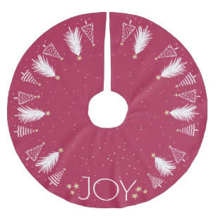 Hellroter und weißer Weihnachtsbaum mit Sternen, F Polyester Weihnachtsbaumdecke