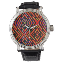 Hellrotes Orange Schwarzes Abstraktes Sci-Fi Armbanduhr