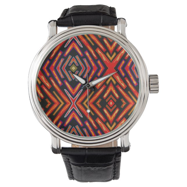 Hellrotes Orange Schwarzes Abstraktes Sci-Fi  Armbanduhr (Vorderseite)