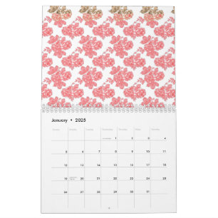 Hellrotes und rosa Blumenverpackungspapier mit Kalender