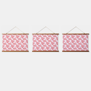 Hellrotes und rosafarbenes Blumenpapier Wandteppich Mit Holzrahmen