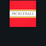 Hellrotes, weißes Orange PICKLEBALL Racing Streife Leinwanddruck<br><div class="desc">Dieses elegante Design besticht durch einen modernen, schwarzen Schriftart in einem weitläufigen Streifen in der Mitte, der mit schwarzen, gelben und orangefarbenen Pinstreifen auf hellrotem Hintergrund hervorgehoben wurde. Machen Sie es sich selber: Sowohl die mittlere Stripfarbe als auch die Hintergrundfarbe dieses Designs können durch Editieren des Designs angepasst/geändert werden. Der...</div>