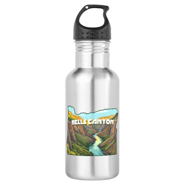 Hells Canyon Oregon Karte Edelstahlflasche (Vorderseite)