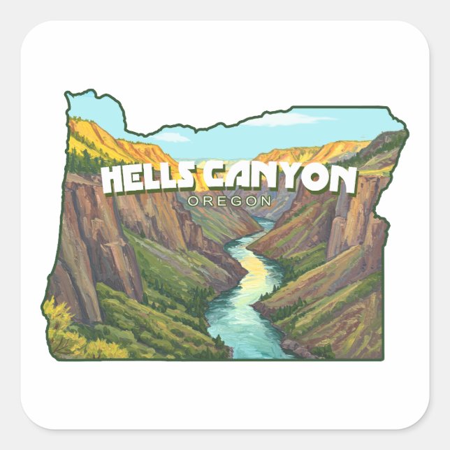 Hells Canyon Oregon Karte Quadratischer Aufkleber (Vorderseite)