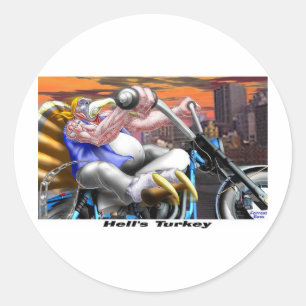 Hells Turkey Funny Erntedank Harley T-Shirts & Gif Runder Aufkleber