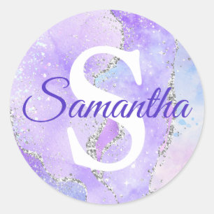 Hellviolett & Silber Faux Glitter Achat Runder Aufkleber