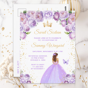 Hellviolette braune Haarprinzessin Sweet Sixteen Postkarte