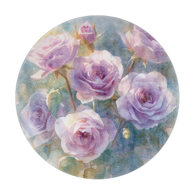 Hellviolette Rosen Impressionistische Blumen Schneidebrett (Vorderseite)
