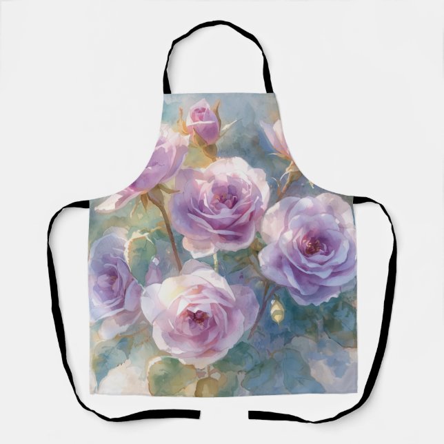 Hellviolette Rosen Impressionistische Blumen Schürze (Vorderseite)