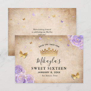 Hellviolette und goldene Rosen Pergament Elegant Save The Date