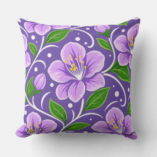 Hellviolettes Blumenmuster mit grünen Blättern Kissen