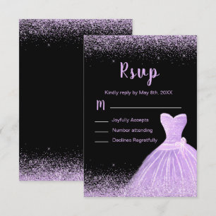 Hellviolettes Kleid Faux Glitter Sweet 16 Geburtst RSVP Karte