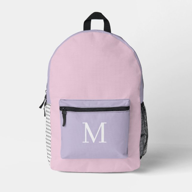 Hellviolettes und rosa Monogramm-Initial  Bedruckter Rucksack (Vorderseite)