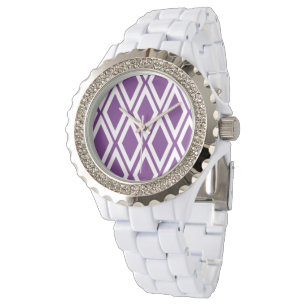 Hellviolettes und weißes Diamantmuster Armbanduhr