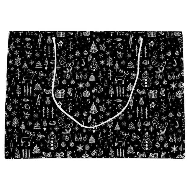 Hellweiße schwarze Boho Weihnachtsbaumen Snowman Große Geschenktüte (Vorderseite)