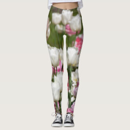 Hellweiße und rosa Tulpen an einem sonnigen Tag Leggings