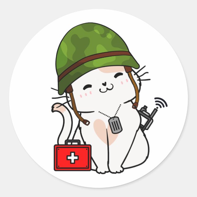 Helm der White Cat Wear Runder Aufkleber (Vorderseite)