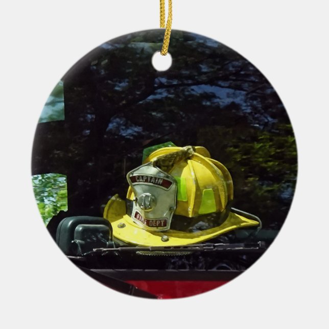 Helm des Gelben Feuerwehrkapitän Keramik Ornament (Vorne)