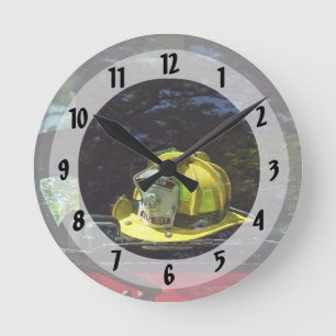 Helm des Gelben Feuerwehrkapitän Runde Wanduhr