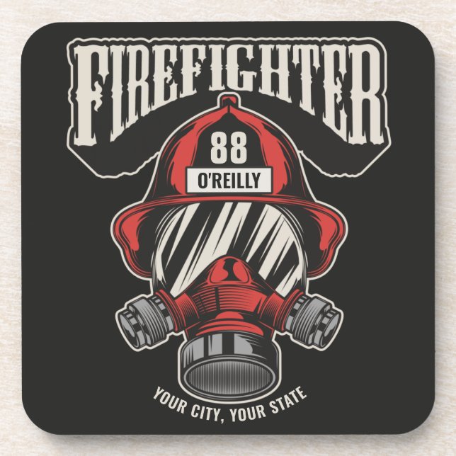Helm für personalisierte Feuerwehrmaske Getränkeuntersetzer (Vorderseite)